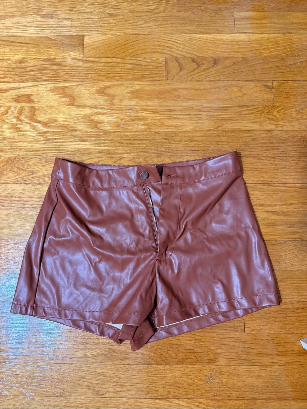 Faux Leather High-Rise Women's Shorts in Brown